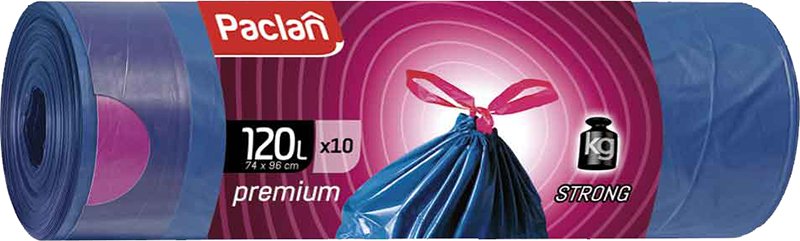 Мешки для мусора с завязками Premium (10 шт, 74x96 см, 120 л, ПВД, 39 мкм, синие) Paclan 606333