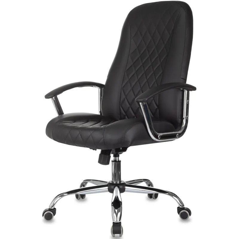 Кресло БР Комус Мебель EChair 658 экокожа (строчка ромб),черный, хром