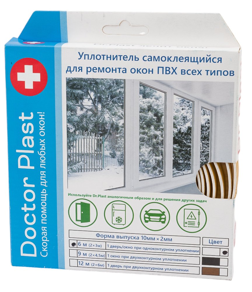 Самоклеящийся уплотнитель для ремонта окон пвх ООО «Торговый Дом «ТСМ» Doctor plast белый, 6 м 0817022