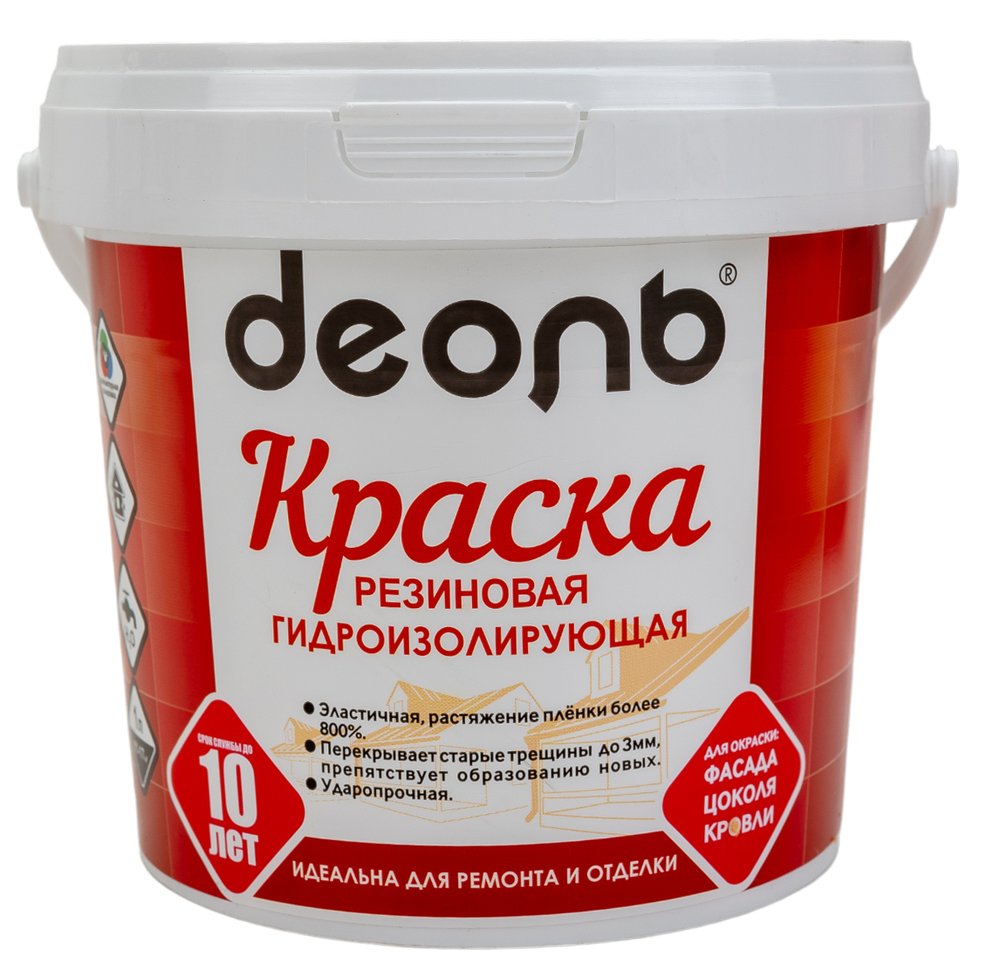 Резиновая краска Деоль гидроизолирующая, белоснежная, 0.9 л 00020951