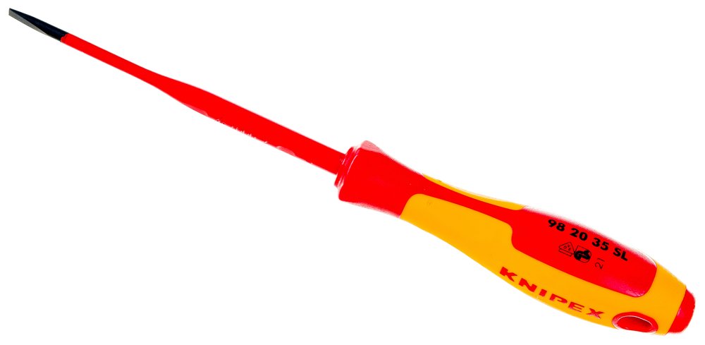 Отвертка Knipex VDE шлицевая плоская SL 3.5x0.6x100 мм, тонкая, длина 202 мм KN-982035SL
