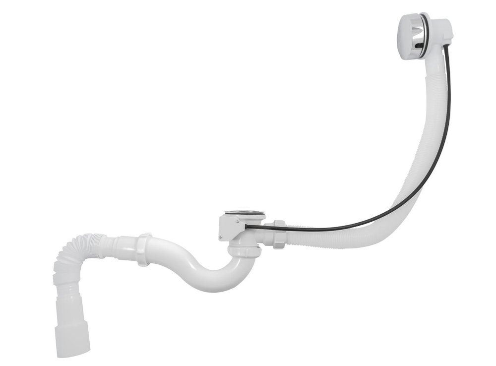 Сифон для ванны Aquant 1 1/2'х40 с выпуском и переливом, 40x40/50 полуавтомат V322-18-MR