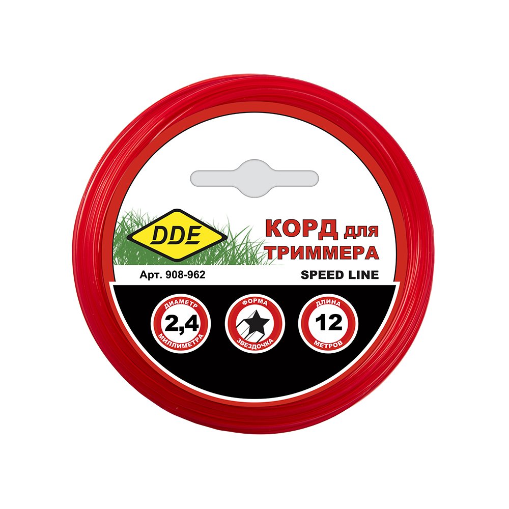 Корд триммерный на подвесе Speed line 2.4 мм, 12 м, красный, звезда DDE 908-962