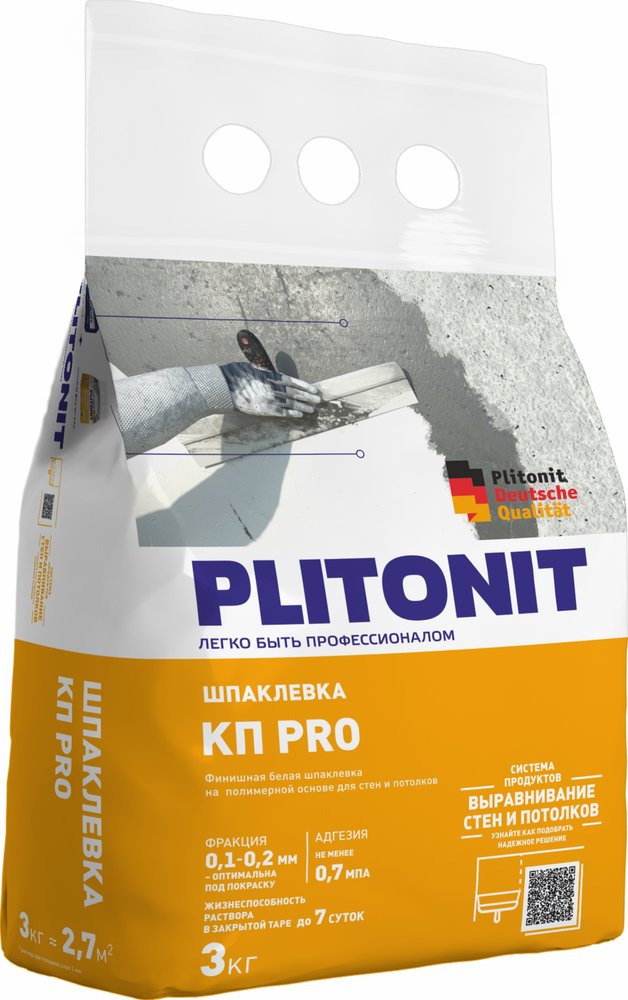 Финишная шпаклевка на полимерной основе для стен и потолков PLITONIT КП pro 3 кг 16181