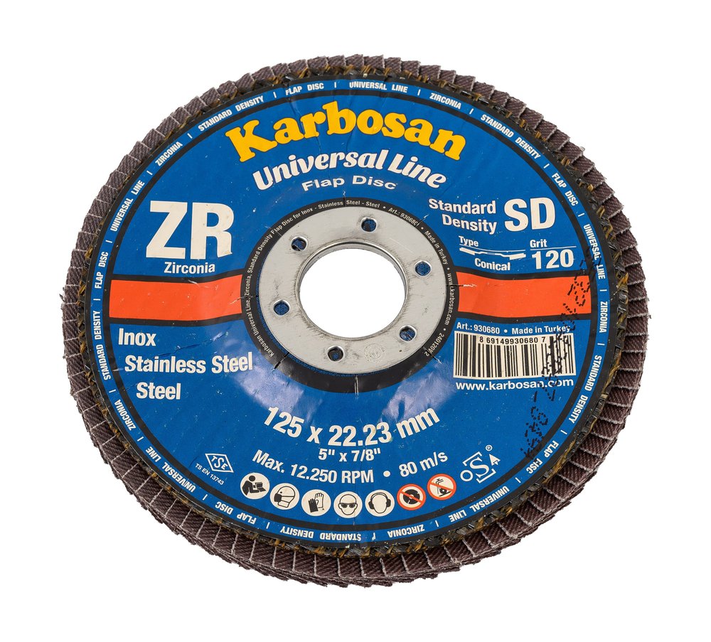 Круг лепестковый торцевой, угловой, цирконат 65% 125х22.2 мм, P-120 ABRAFORM AF-FLAP-CN-125-P120-ZR65
