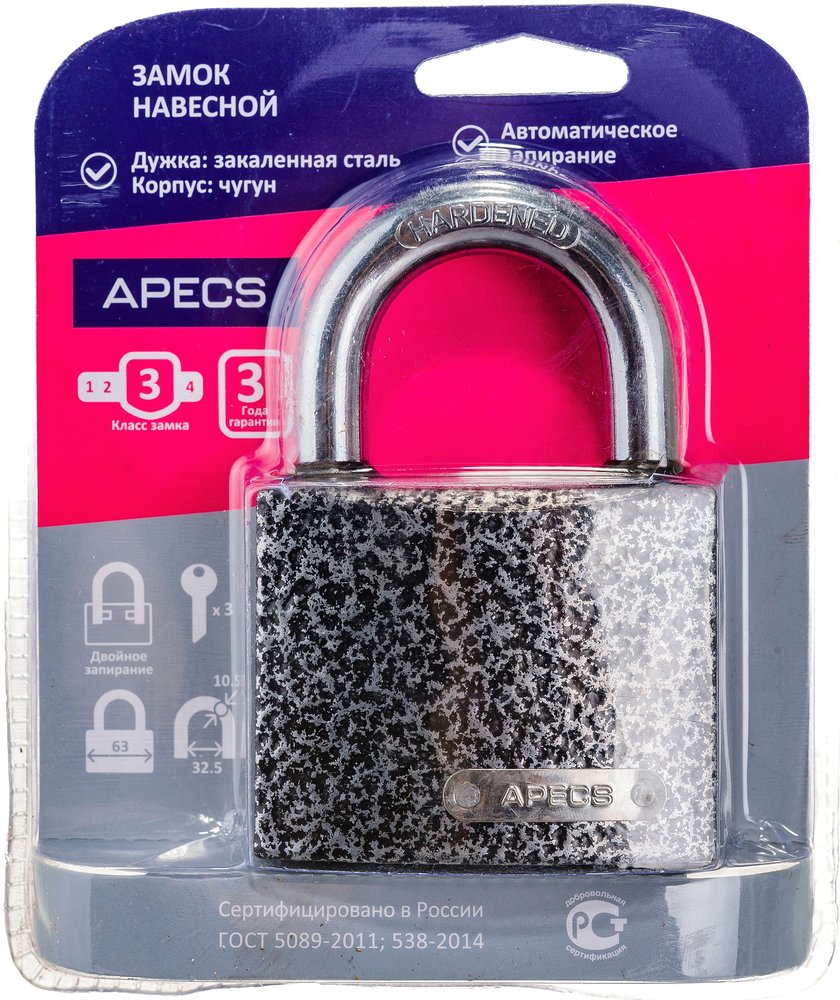 Навесной замок Apecs PD-01-63-Blister 12587