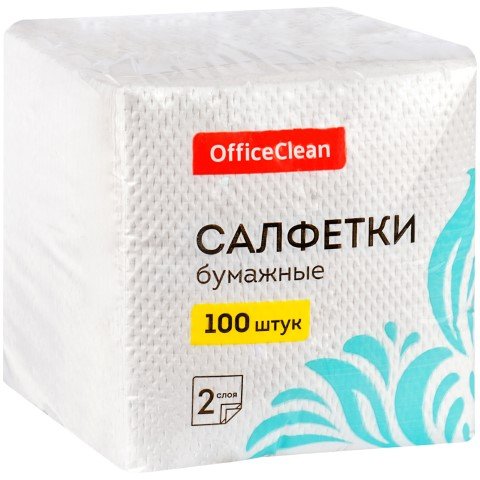 Бумажные салфетки OfficeClean двуслойные, 24х24 см, белые, 100 шт 309849