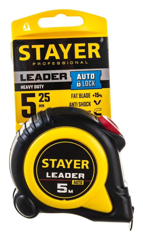 Рулетка Stayer LEADER 5м / 25мм с автостопом в ударостойком обрезиненном корпусе 3402-5_z02
