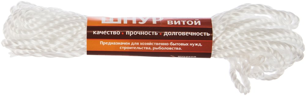 Витой трехрядный шнур ПП 5 мм, белый, 10 м Tech-Krep 139969