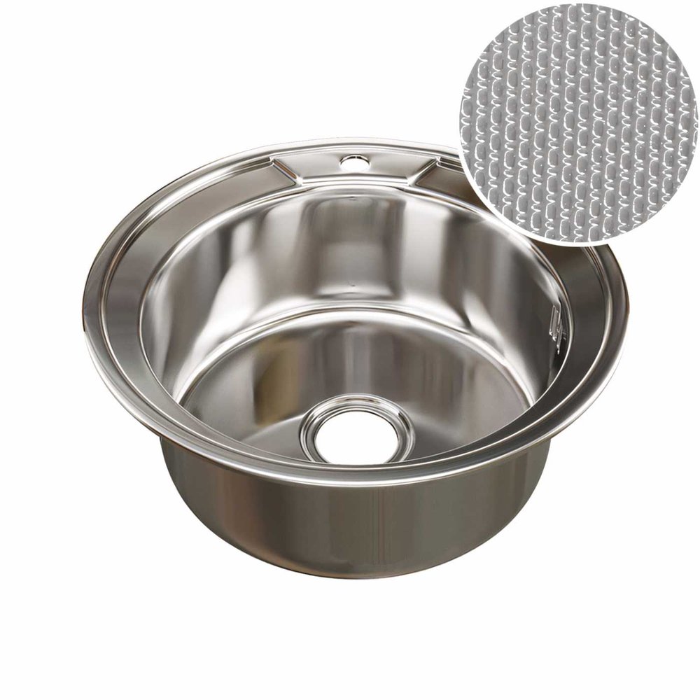 Мойка mixline круглая, 51х51х18 см, 0.8, выпуск 3 1/2, с сифоном, декор 532307
