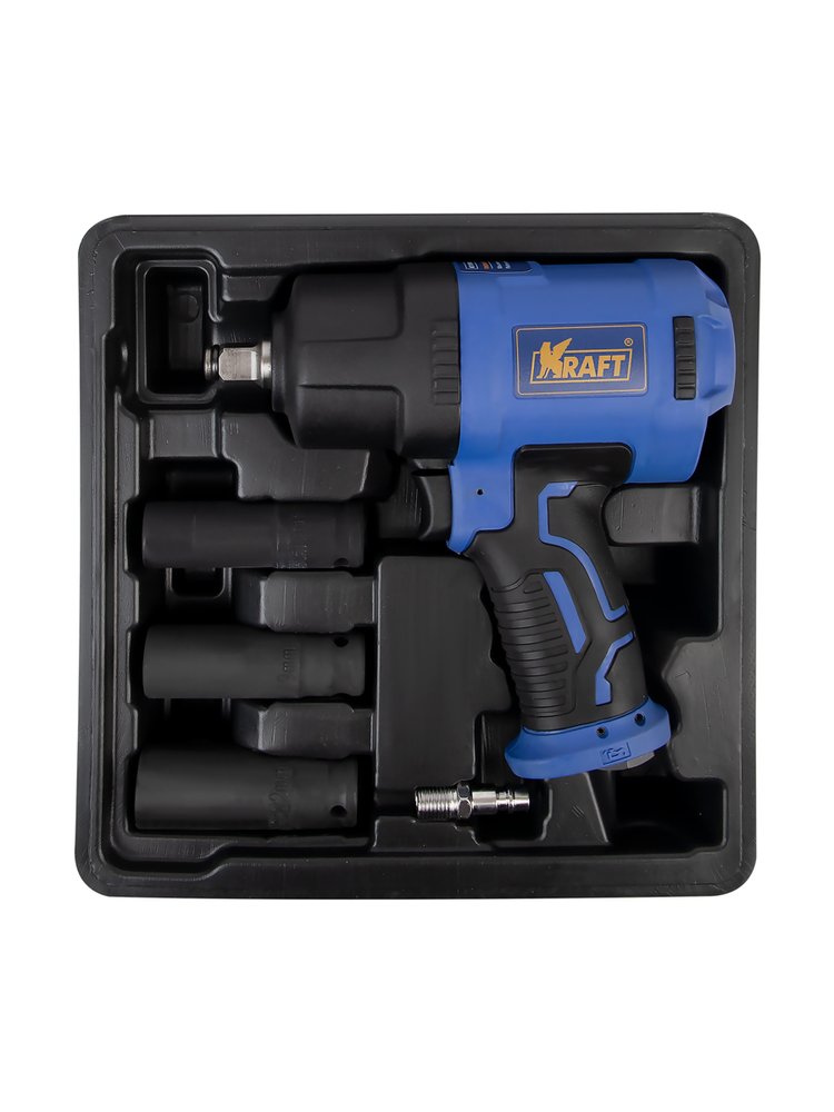 Пневматический ударный гайковерт KRAFT 1/2 1450 н.м., в кейсе с головками KT 707014