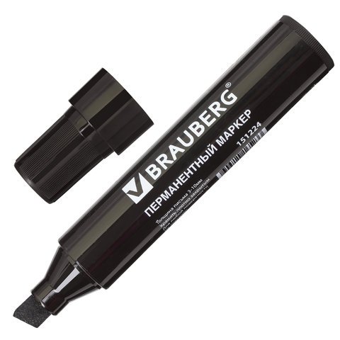 Перманентный маркер BRAUBERG JUMBO, черный, широкая линия письма, скошенный наконечник, 3-10 мм 151224