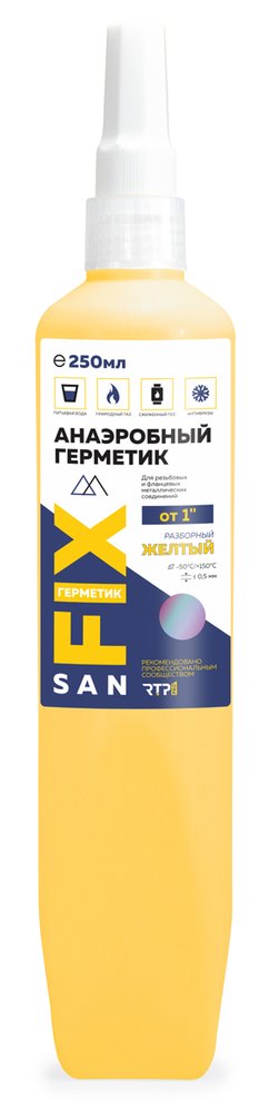 Анаэробный разборный герметик Sanfix средней прочности, высокой вязкости, для соединений больших диаметров, от 1'), 250 мл, желтый 40751