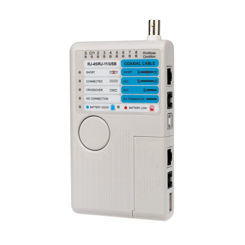 Универсальный тестер кабеля REXANT 5 в 1 (RJ-45+RJ-11/RJ-12+1394+USB+BNC 3468) 12-1003