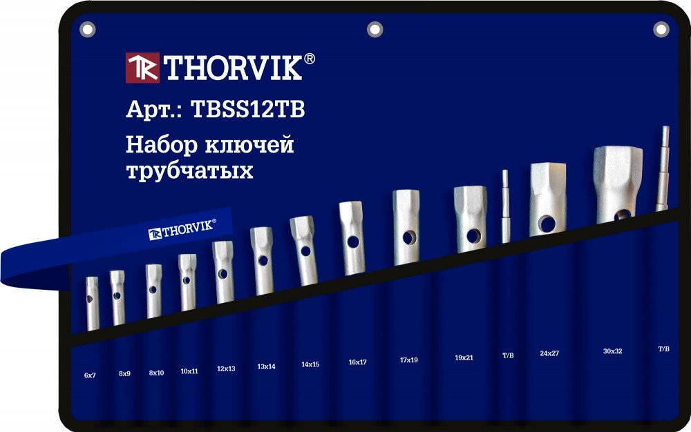 Набор трубчатых ключей Thorvik TBSS12TB в сумке, 6-32 мм, 12 предметов 53738