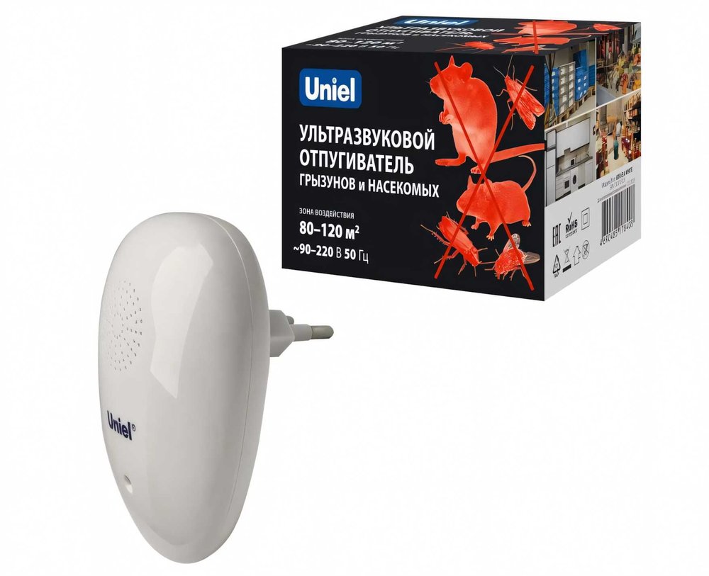 Ультразвуковой отпугиватель насекомых и грызунов UDR-E14 WHITE Uniel UL-00010831