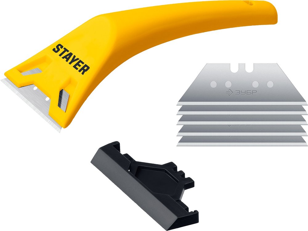 Пластмассовый скребок в наборе с 5 лезвиями STAYER STANDARD 50мм 0851-H6_z02