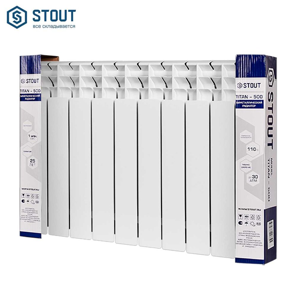 Биметаллический радиатор STOUT SRB-3310-050010 TITAN 500 10 секций, боковое подключение RG0092N2BGL6JI