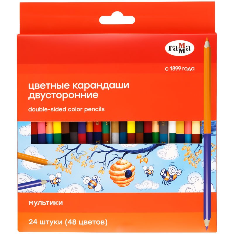 Цветные карандаши Гамма двусторонние мультики, 24шт., 48цв., заточен., картон. упак., европодвес 80220225