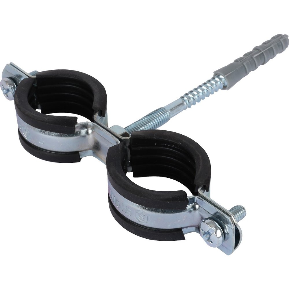 Двойной хомут для труб STOUT Sac-0020-200001 1'(32-35) к-т: хомут, шпилька-шуруп, дюбель пл. RG00914JHLOBQP