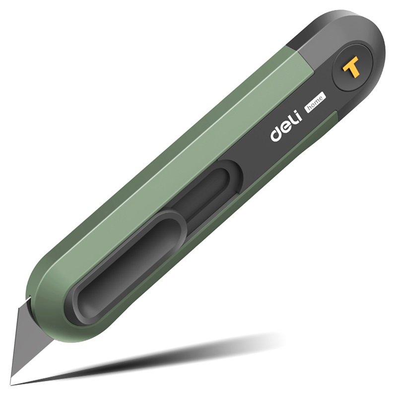 Технический нож DELI home series green ht4008l Т-образное лезвие, эксклюзивный дизайн, софттач пластик, безопасная конструкция, подарочная упаковка 112884