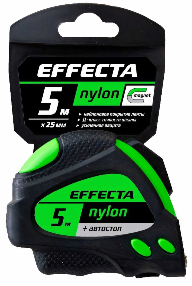 Рулетка 5м/25 мм с магнитом, автостопом, лентой нейлон EFFECTA Nylon 580525
