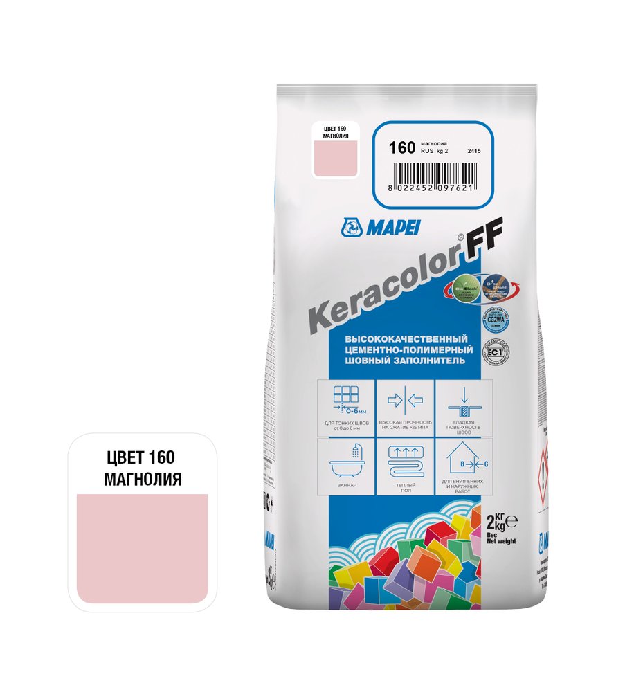Затирка MAPEI KERACOLOR FF № 160, 2 кг, магнолия 5QA016002A