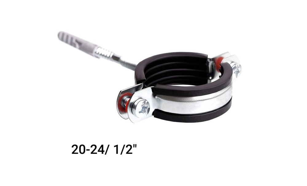 Хомут с EPDM уплотнителем UWS 20-24 мм 1/2 с гайкой М8 в комплекте ш+д 130776