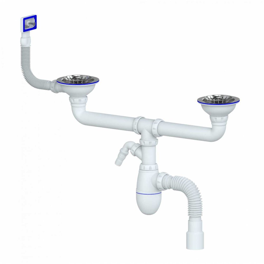 Сифон Unicorn B730V 3 1/2х40 двойной, нос, с прямоугольным переливом, с гофрой 40х40/50 винт, шток, ручка- латунь 534763
