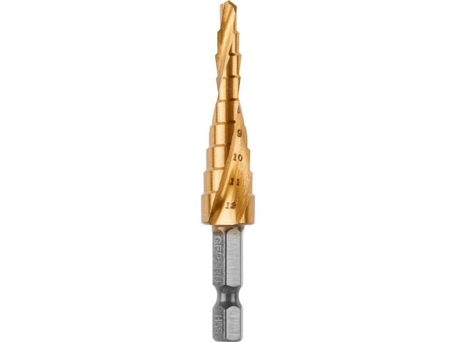 Сверло по металлу ступенчатое 4-12 мм, HSS TIN Gepard GP0304-12
