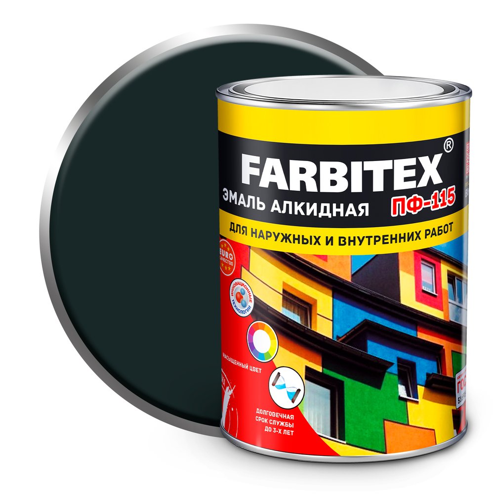 Алкидная эмаль FARBITEX ПФ-115 (темно-серый, 0.8 кг) 4300006007