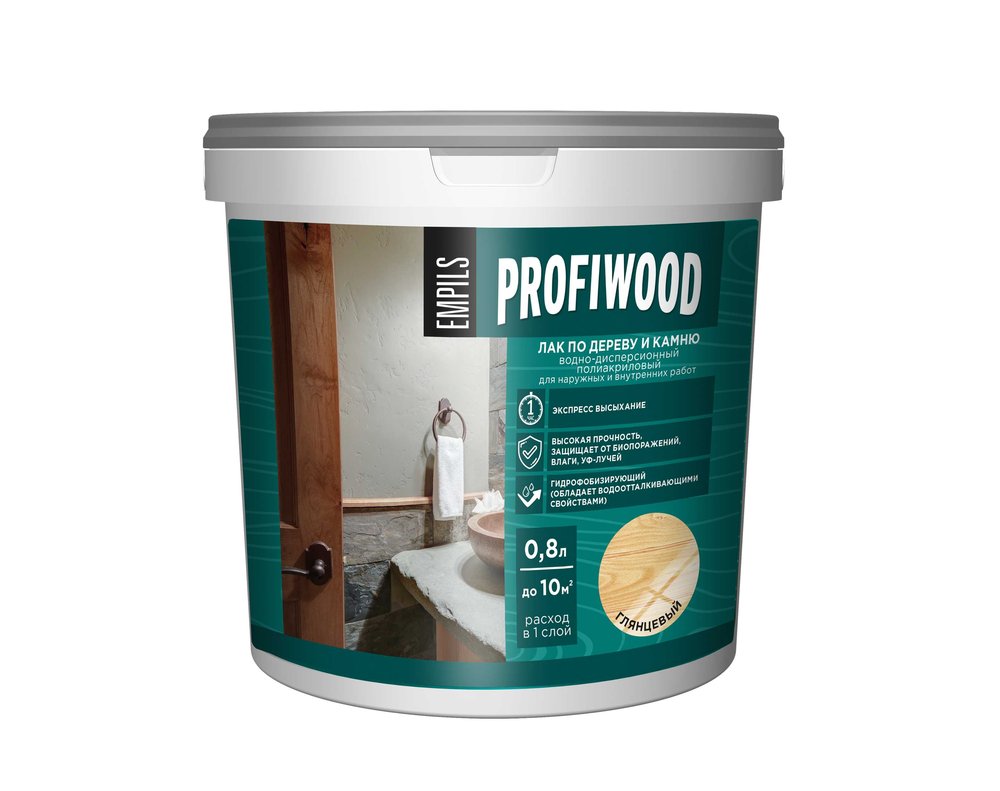 Водно-дисперсионный лак по дереву и камню PROFIWOOD (глянцевый, 0.8 л, 0.9 кг) 64974