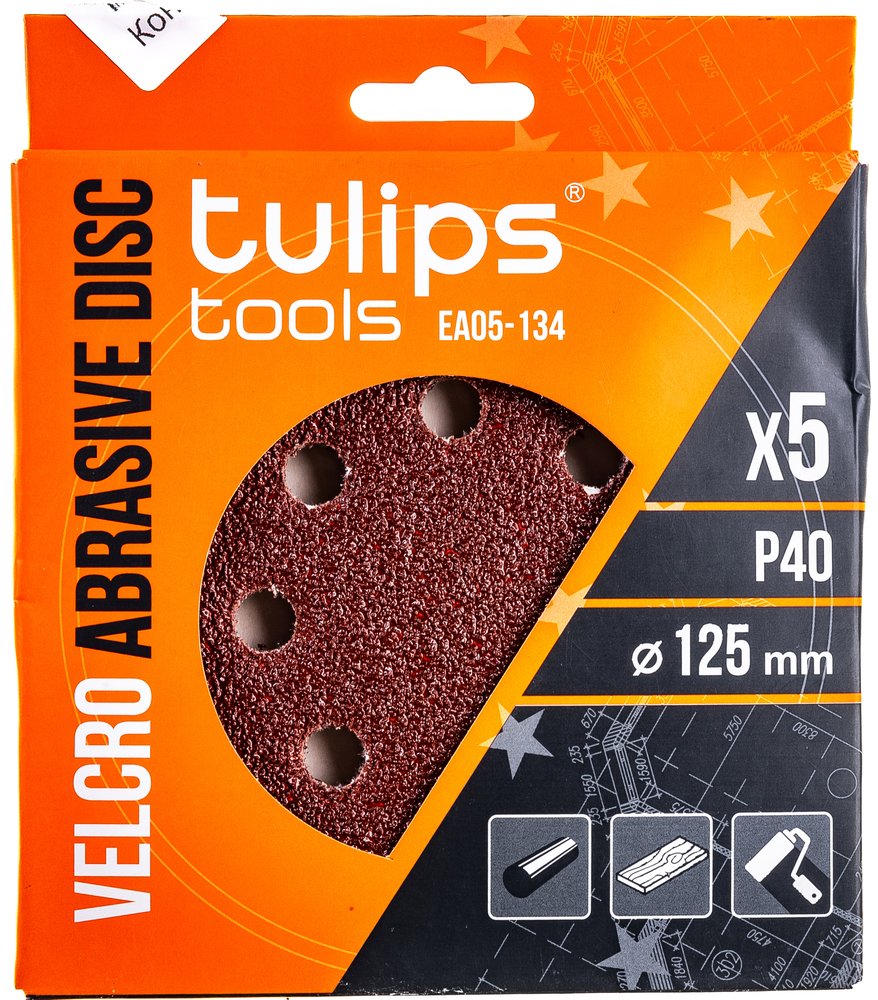 Диск шлифовальный с липучкой (5 шт, 125 мм, P40) Tulips tools EA05-134