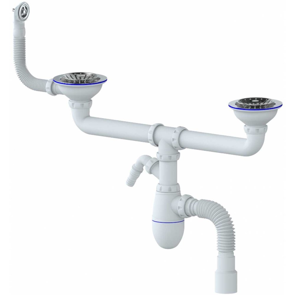 Сифон Unicorn B731V 3 1/2х40 двойной, нос, с круглым переливом, с гофрой 40х40/50, винт, шток, ручка - латунь 534764