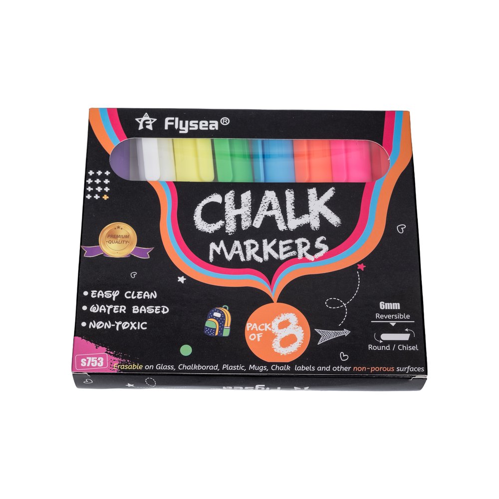 Набор меловых маркеров Flysea Chalk Marker, скошенный наконечник 3-6мм, упаковка 8 шт. FS-S753