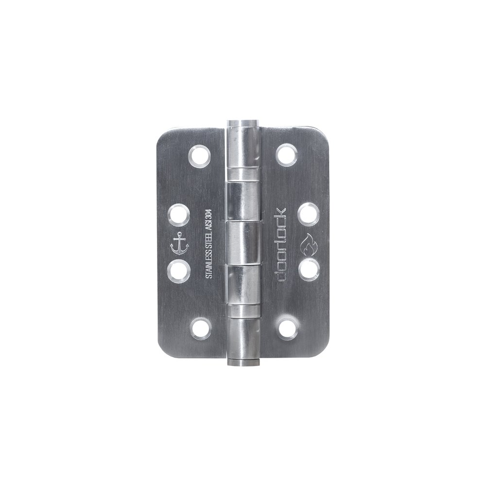 Дверные карточные скругленные петли Doorlock DL H102/76/2B/R/SSS (2 шт, матовая нержавеющая сталь, 102x76x3 мм) 74075