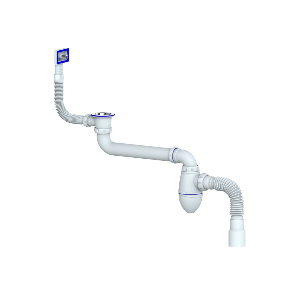 Сифон Unicorn 1 1/2 ac22 со смещением прямоугольный перелив с гофрой 40x40/50 553591 AC 22