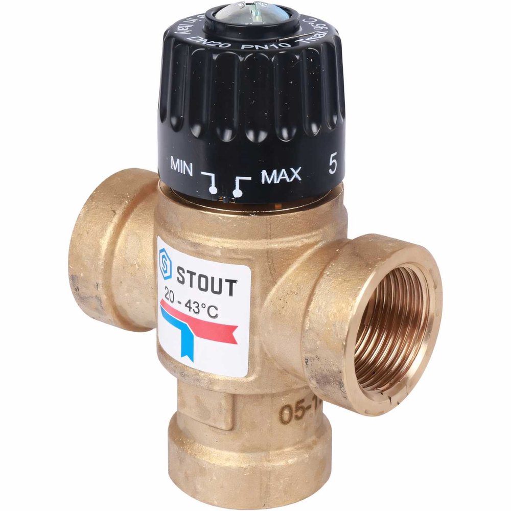 Термостатический смесительный клапан STOUT 3/4 ВР, 20-43°С, KV 1.6 SVM-0110-164320 RG008TIGE7DAPN