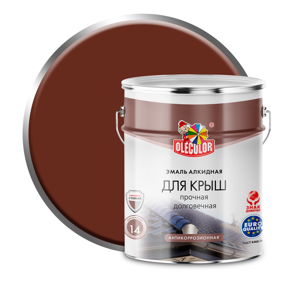 Алкидная эмаль для крыш OLECOLOR красно-коричневый, 5 кг 4300004996