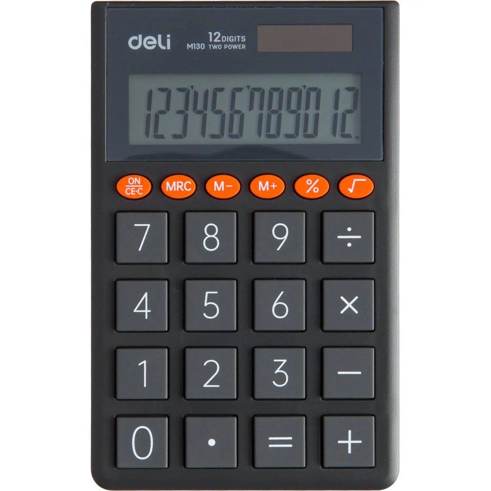Калькулятор карманный Deli EM130, 12-р,дв.пит.,70.2x8.5x112.2 мм,темн-сер