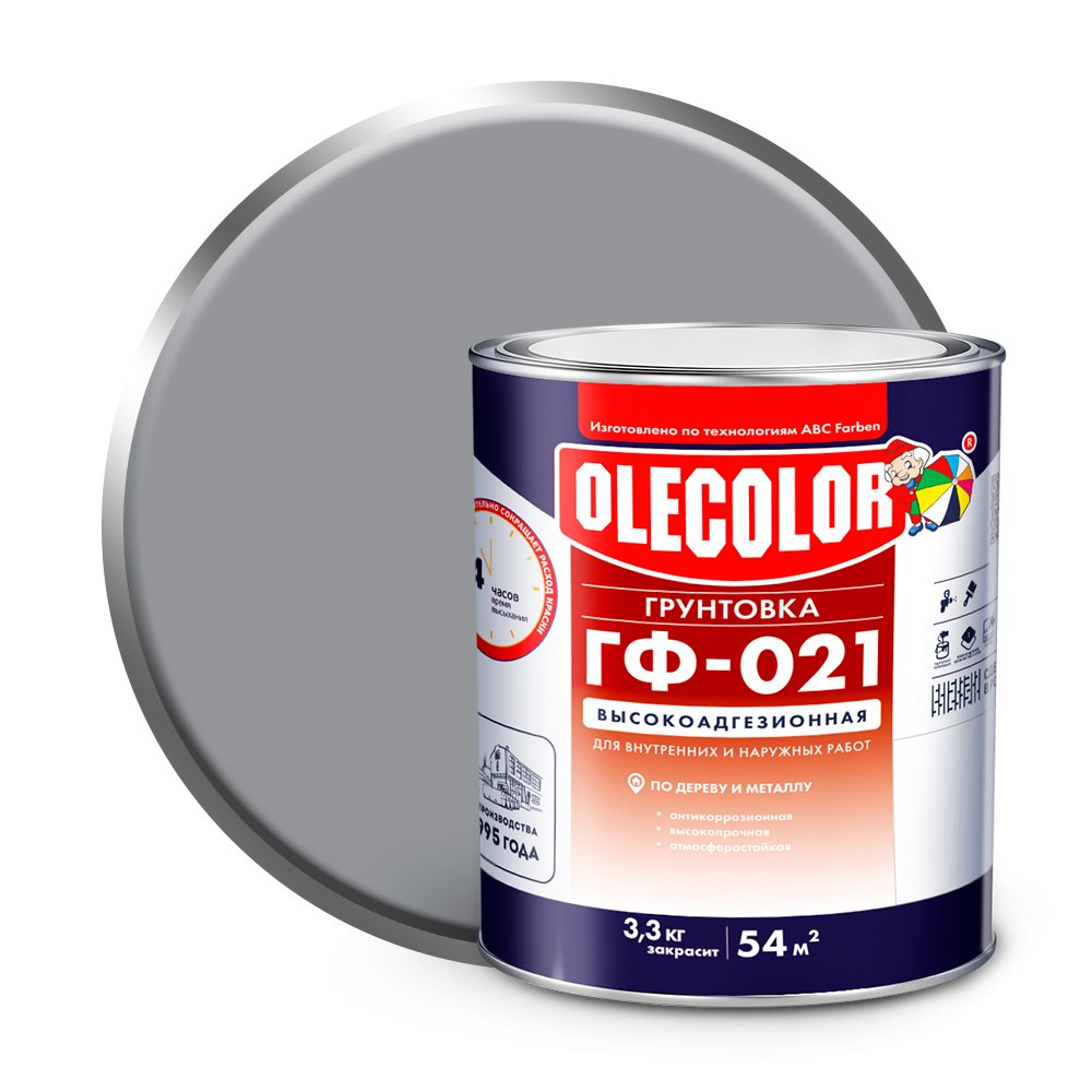 Грунтовка OLECOLOR ГФ-021 серый, 3.3 кг 4300003713
