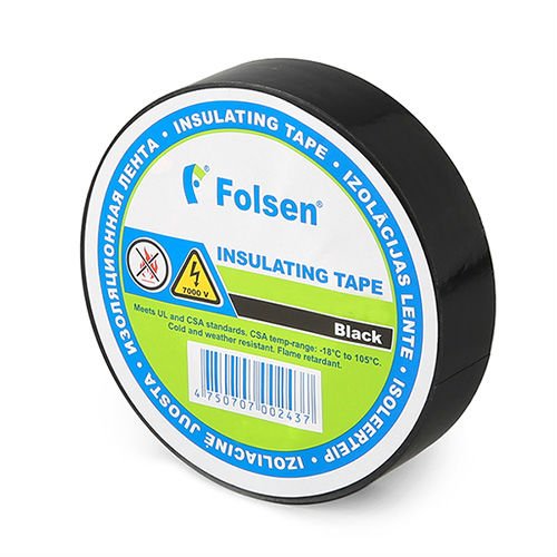 Изоляционная лента FOLSEN 19мм x 33м, черная,  Premium от -18oC до +105oC 013104