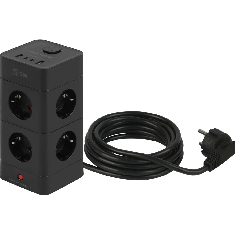 Сетевой фильтр ЭРА TWR-8es-1,5m-4USB-B 16А черный (Б0069072)