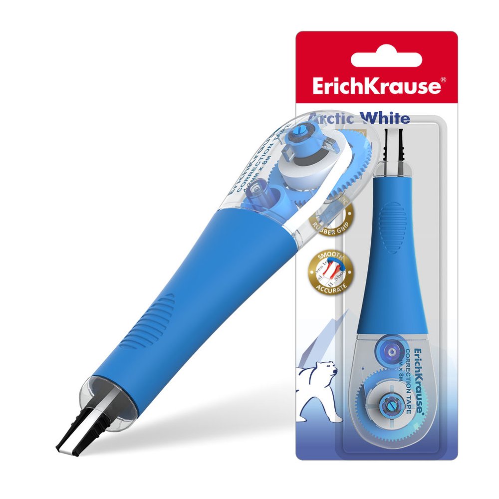 Корректирующая лента ErichKrause Арктический белый, с резиновой вставкой, 4,2 мм x 8 м, голубой 21887