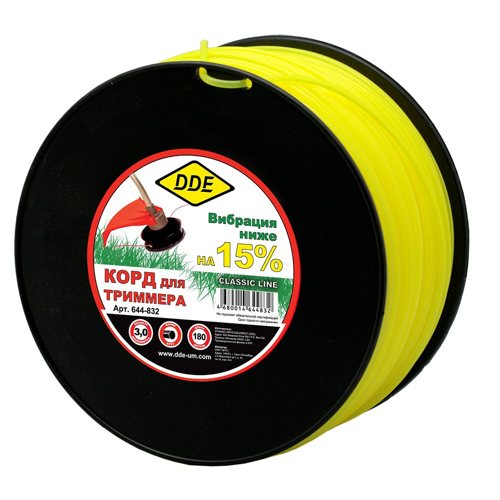 Триммерный корд на катушке DDE Classic line круг 3,0 ммх180 м, желтый 644-832