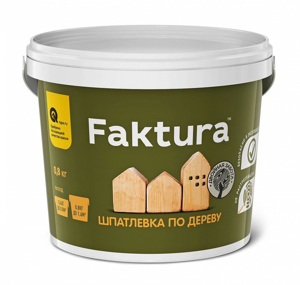 Акриловая шпаклевка по дереву FAKTURA водостойкая, для наружных и внутренних работ, цвет белый 0,8 кг О02557