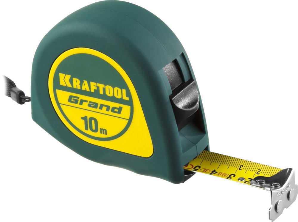 Рулетка KRAFTOOL Grand 10м/25мм, обрезиненный пластиковый корпус 34022-10-25