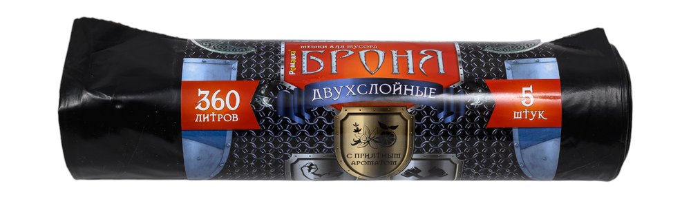 Мешки для мусора в рулоне Броня (5 шт, 120x160 см, 360 л, черные, ПВД, 60 мкм) Ромашка ВР-0015