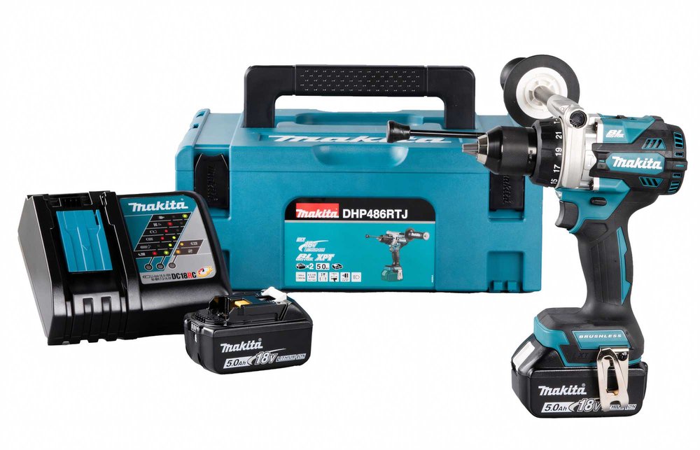 Ударная аккумуляторная дрель-шуруповерт Makita LXT BL 18 В, 13 мм, 125/65 Нм, 2x5.0 Ач, ЗУ, Makpac DHP486RTJ