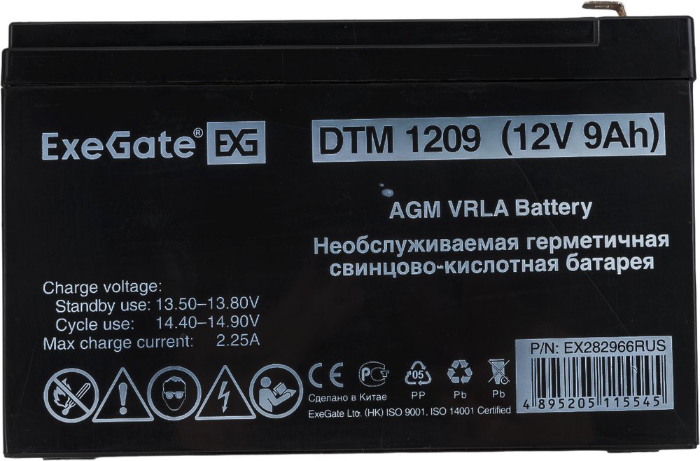 Батарея аккумуляторная АКБ DTM 1209 12V 9Ah, клеммы F2 ExeGate 282966
